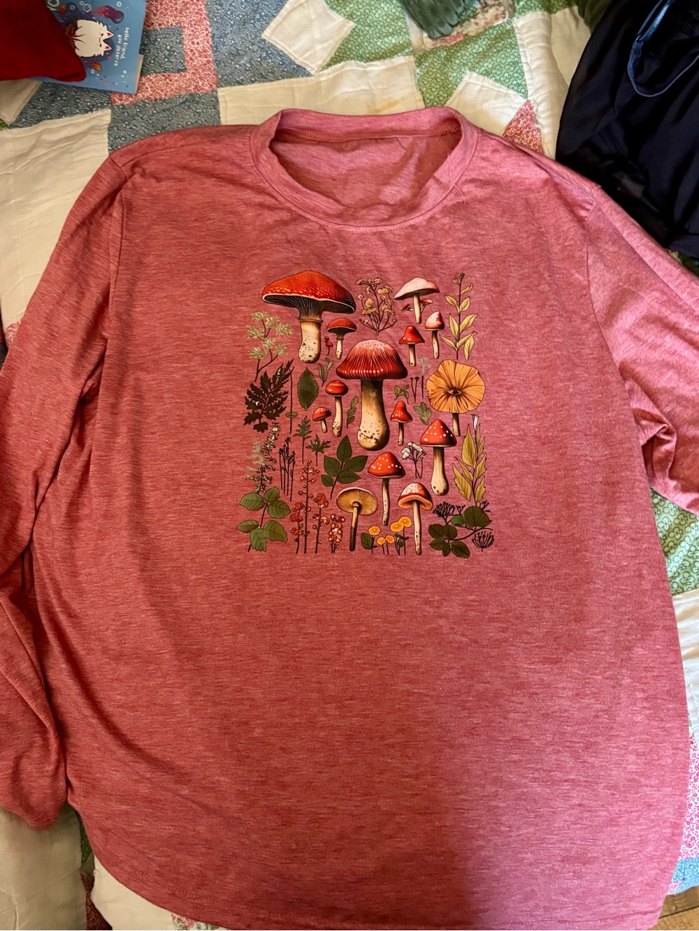 Mushroom Garden Graphic Long Sleeve Tee - Red Heather
